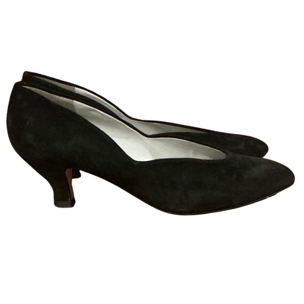 Liz Claiborne Vintage Black Suede Kitten Heel Pumps Made in Spain Almond Toe
